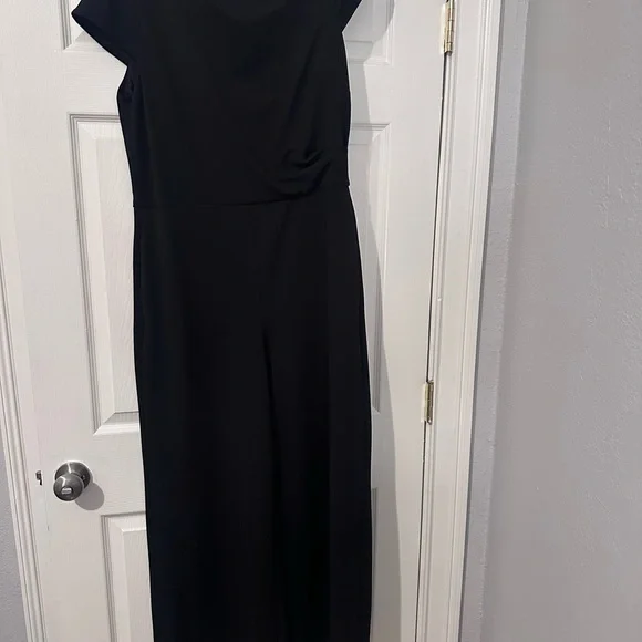 Maggy London Cap Sleeve Asymmetrical Black Jumpsuit - Picture 5 of 7